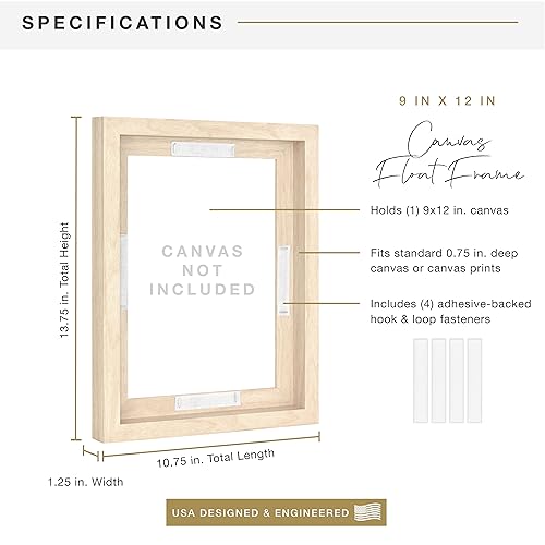 Floating Canvas Frame, Art Frames for Canvas Paintings with Adhesive Fasteners and Hanging Hardware