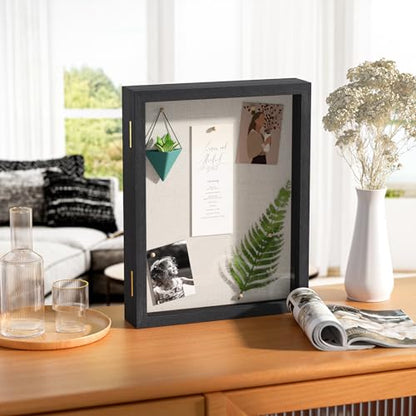 Shadow Box Display Case Picture Frame with Linen Back Wood Carbonized