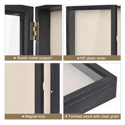 Shadow Box Display Case Picture Frame with Linen Back Wood Carbonized