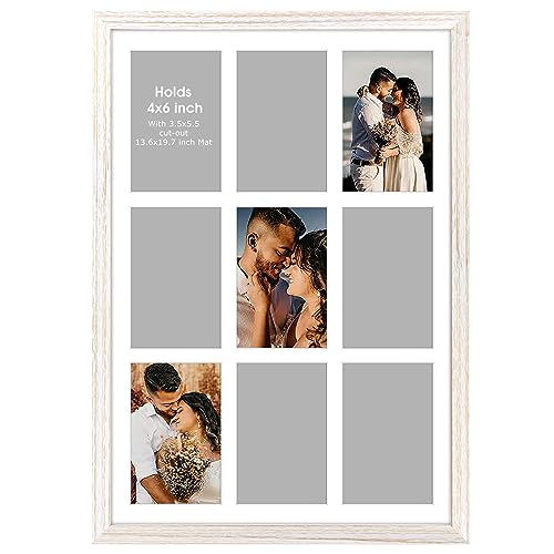 13.6x19.7 Wood Collage Frame with Real Glass and White Displays (9) 4x6 Pictures