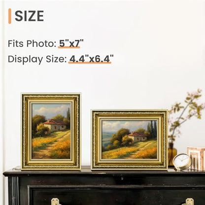 Picture Frame with Real Glass, 2 Pack Ornate Vintage Picture Frames for Wall or Tabletop Display