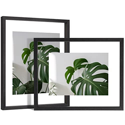 Floating Frames Set of 2, Double Glass Picture Frame, Made of Solid Wood Display Any Size Photo up to 11x14, Wall Mount or Tabletop Standing