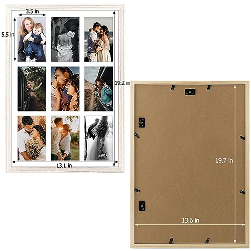 13.6x19.7 Wood Collage Frame with Real Glass and White Displays (9) 4x6 Pictures