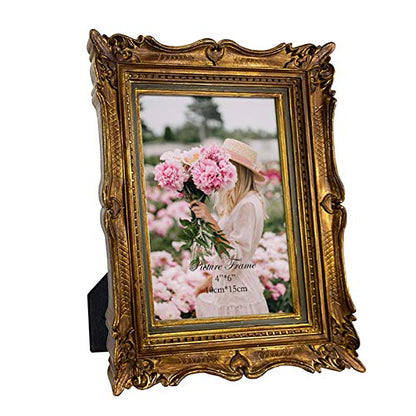 Vintage Bronze Gold Picture Frame, Ornate Antique Picture Frame for Wedding, Retro Photo Frame Displays Horizontally or Vertically On Tabletop