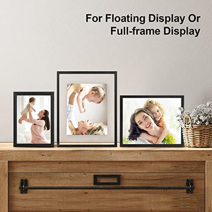 Floating Frames Set of 2, Double Glass Picture Frame, Made of Solid Wood Display Any Size Photo up to 11x14, Wall Mount or Tabletop Standing