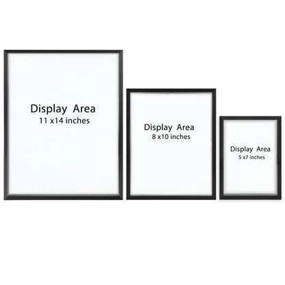 7 Pack Floating Frames for One 11x14, Two 8x10, and Four 5x7 Pictures. Aluminum Photos Frame for Wall Display