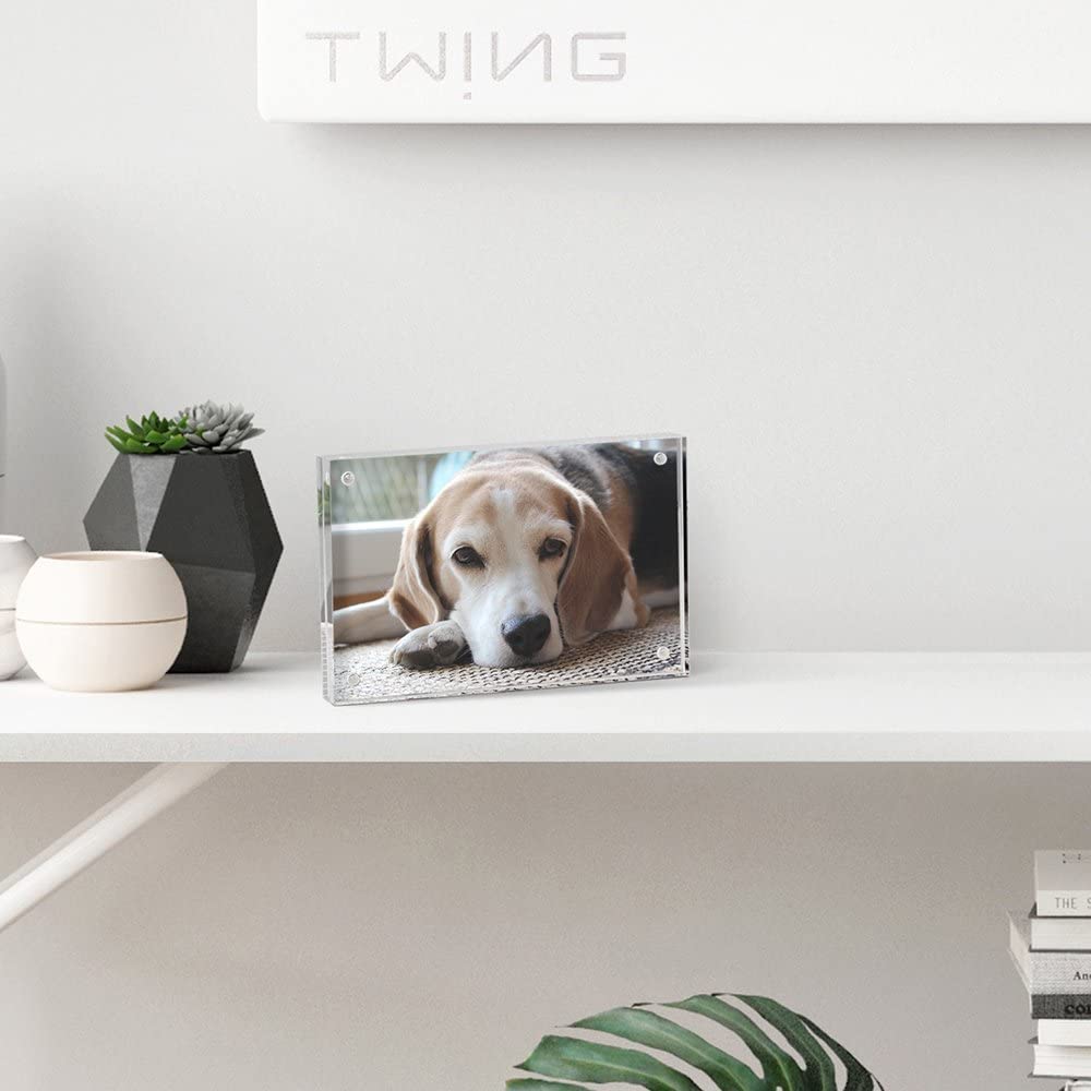 Acrylic Photo Frames Horizontal Magnet Double Sided Photo Frame with Microfiber Cloth, 12 + 12MM Thickness Clear Picture Frame Desktop Display