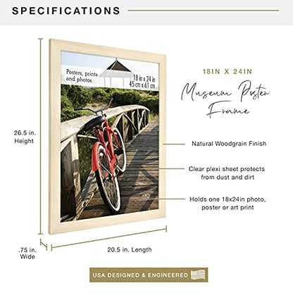 Museum Poster Frame Medium Oak, Vertical & Horizontal Wall Hanging Large Picture Frame for Photos, Posters & Art Prints