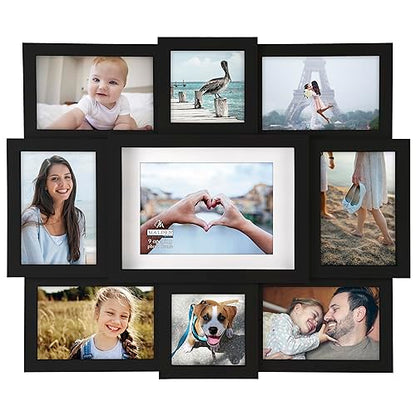 9-Opening Collage Frame, Made to Display One (1) 5" x 7", Two (2) 4" x 4" and Six (6) 4" x 6" Pictures, Black