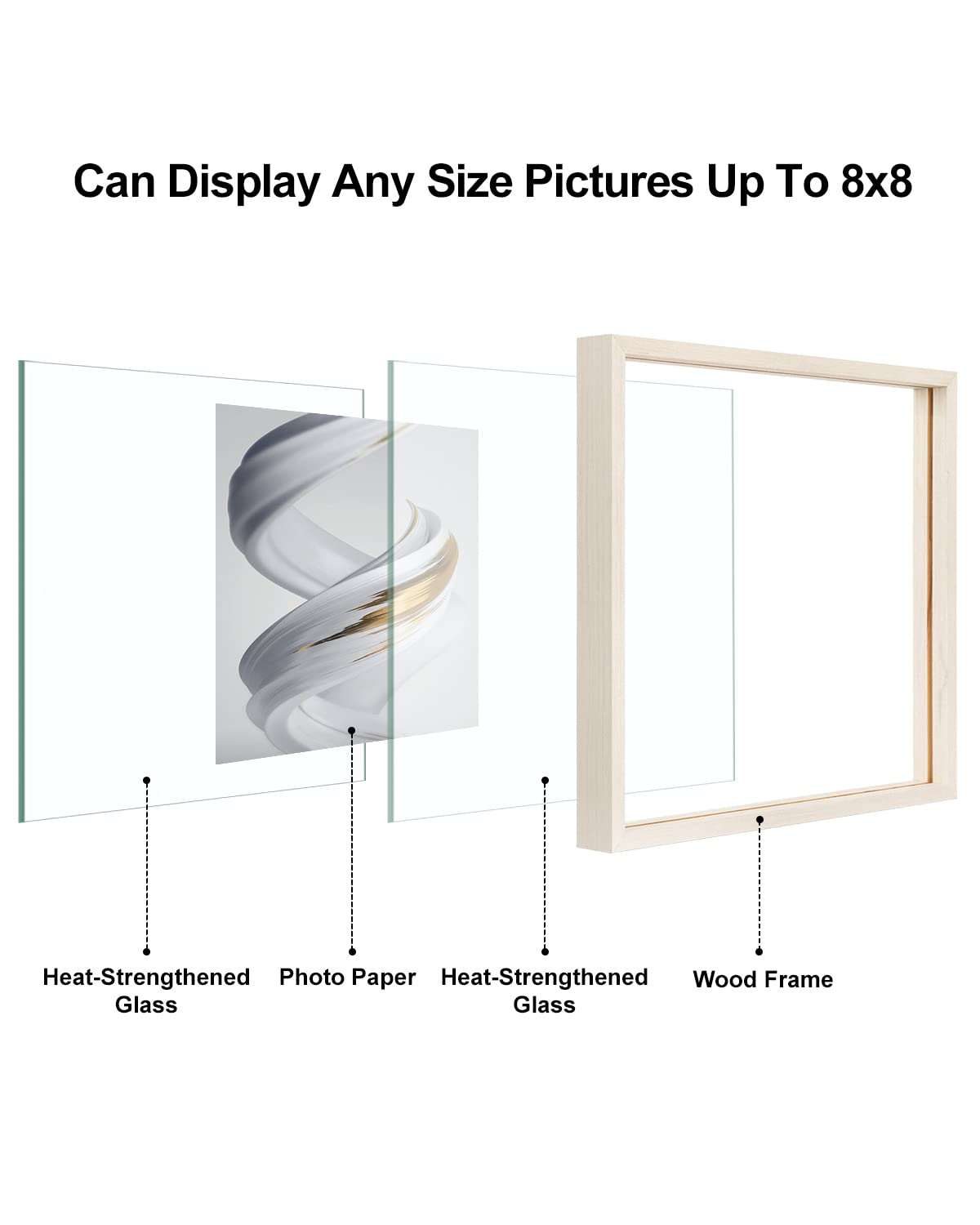 Floating Frames Set of 2, Double Glass Picture Frame, Made of Solid Wood Display Any Size Photo up to 11x14, Wall Mount or Tabletop Standing