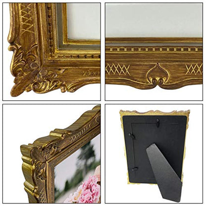 Vintage Bronze Gold Picture Frame, Ornate Antique Picture Frame for Wedding, Retro Photo Frame Displays Horizontally or Vertically On Tabletop