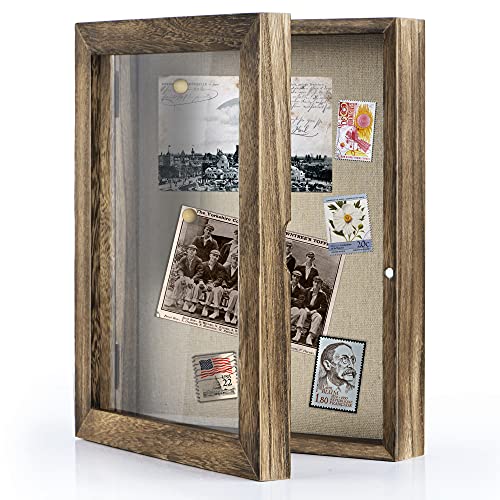 Shadow Box Display Case Picture Frame with Linen Back Wood Carbonized