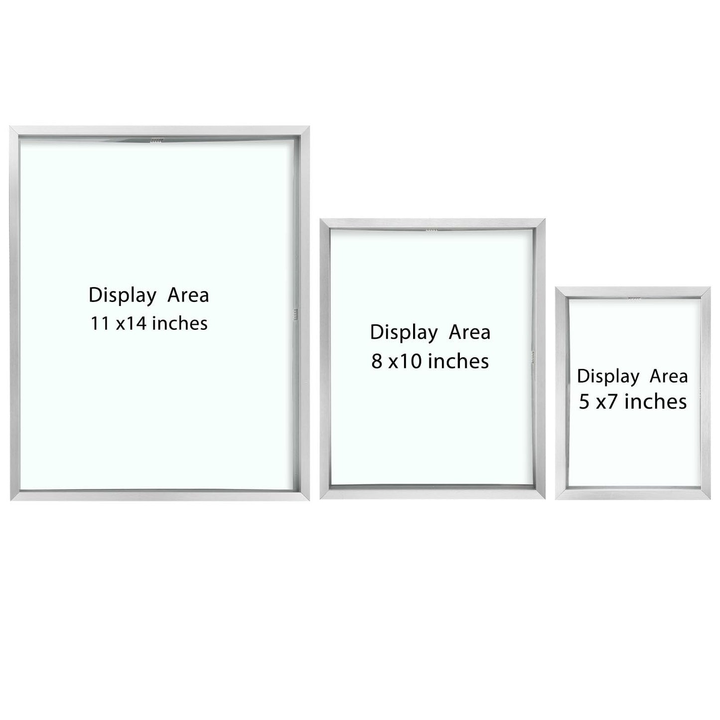 7 Pack Floating Frames for One 11x14, Two 8x10, and Four 5x7 Pictures. Aluminum Photos Frame for Wall Display