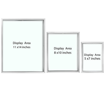 7 Pack Floating Frames for One 11x14, Two 8x10, and Four 5x7 Pictures. Aluminum Photos Frame for Wall Display