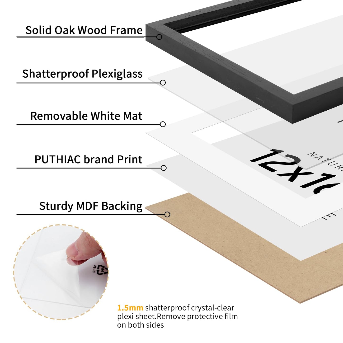 Oak Wood Picture Frame - Minimalist Poster Frame, Natural Solid Wooden Picture Frames for Wall Art Photo and Prints