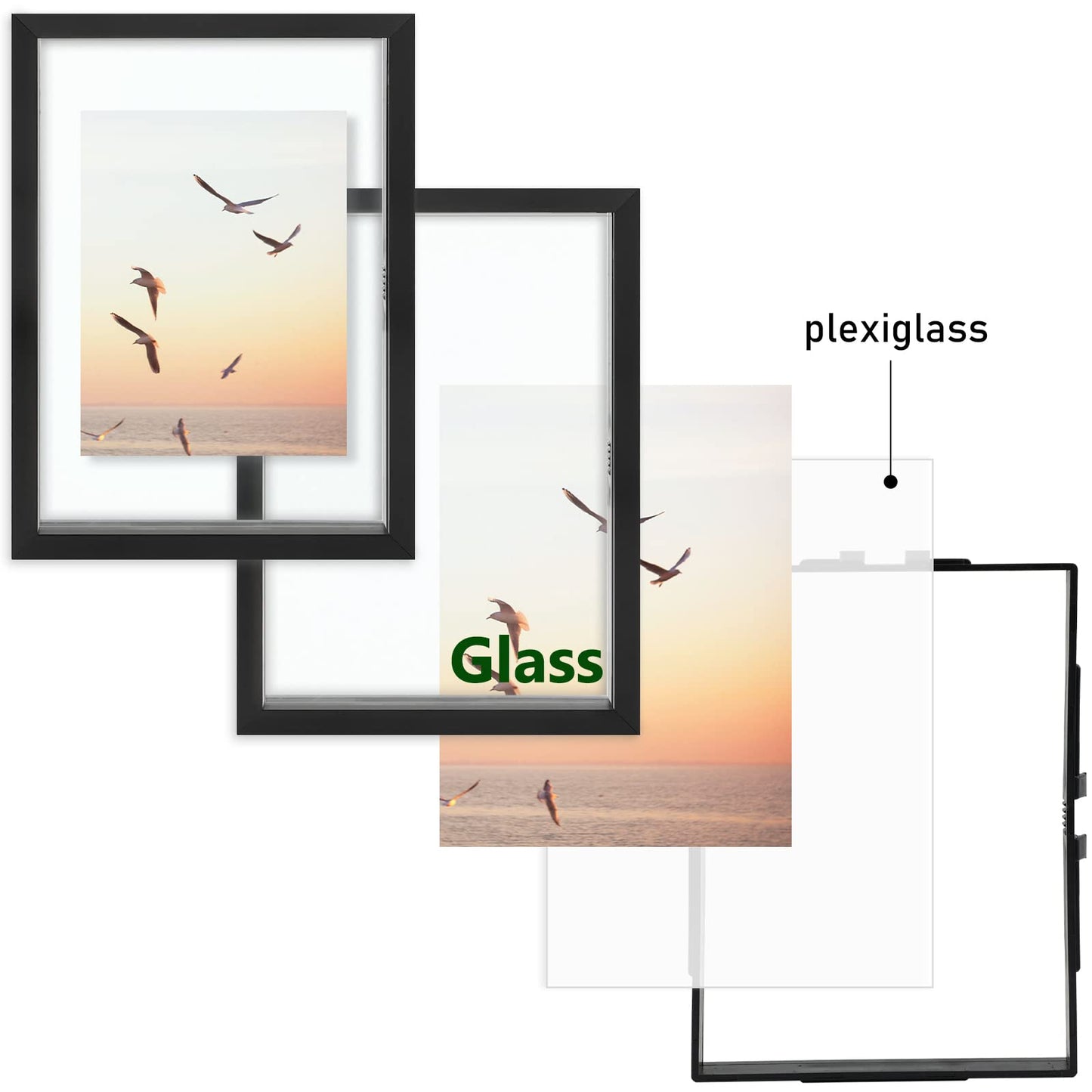 Floating Picture Frame 11x14 - Real Glass - for Wall Mount Displays