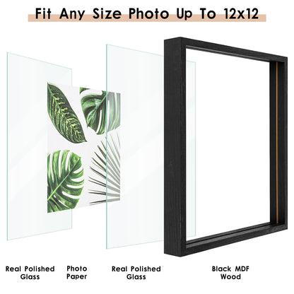 Floating Frame Set of 2, Double Glass Rustic Photo Frame for Wall Hanging or Tabletop, Display 4x6 or 3x5 Photo for Floating Effect