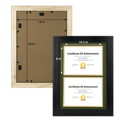 14x20 Double Diploma Frame, Black Frame to Display Double 8.5x11 Document, Solid Wood & Tempered Glass Protection