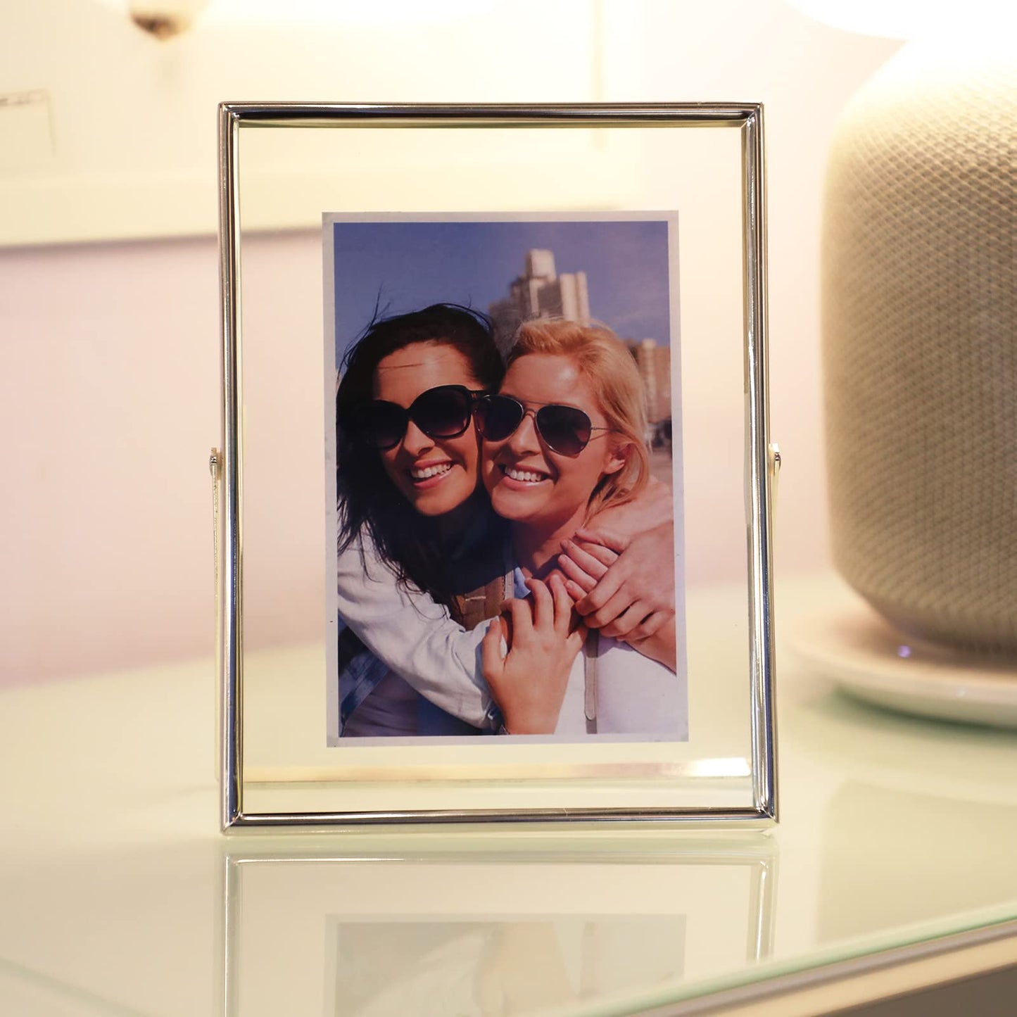 Gold Floating Frame Tabletop Shelf Photo Frames