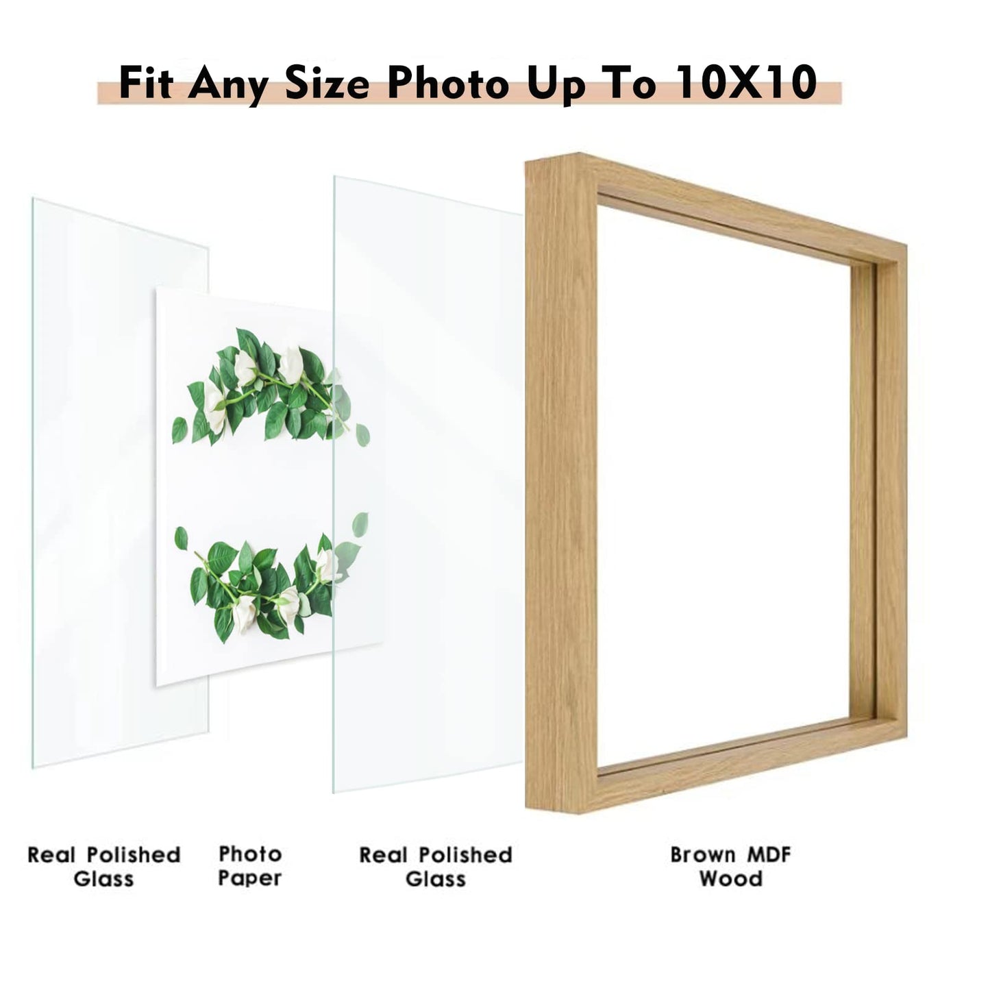 Floating Frame Set of 2, Double Glass Rustic Photo Frame for Wall Hanging or Tabletop, Display 4x6 or 3x5 Photo for Floating Effect