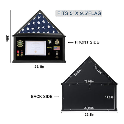 Large Military Shadow Box Solid Wood Burial Flag Display Case for American Veteran Display Fits a Folded 5'x9.5' Flag Mahogany Finish