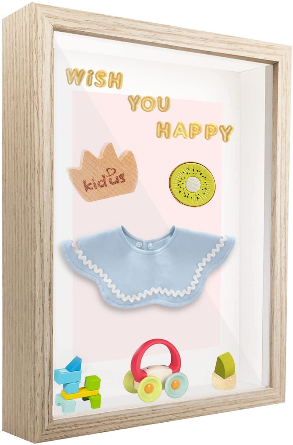 Shadow Box Frame Display Case with Letter Stickers, 3D Picture Frame, Display Case Box for Memorabilia, Baby Items, Wedding Memories, Crafts, Tickets and Photos