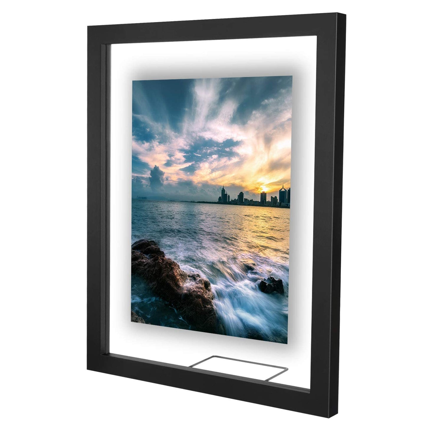 Floating Frame, Black Wood Double Glass Picture Display 11x14/16*20/18*24 Photos Plant or Petal Specimens for Wall Hanging - Mounting Kit Included