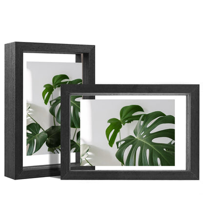 Floating Frames Set of 2, Double Glass Picture Frame, Made of Solid Wood Display Any Size Photo up to 11x14, Wall Mount or Tabletop Standing