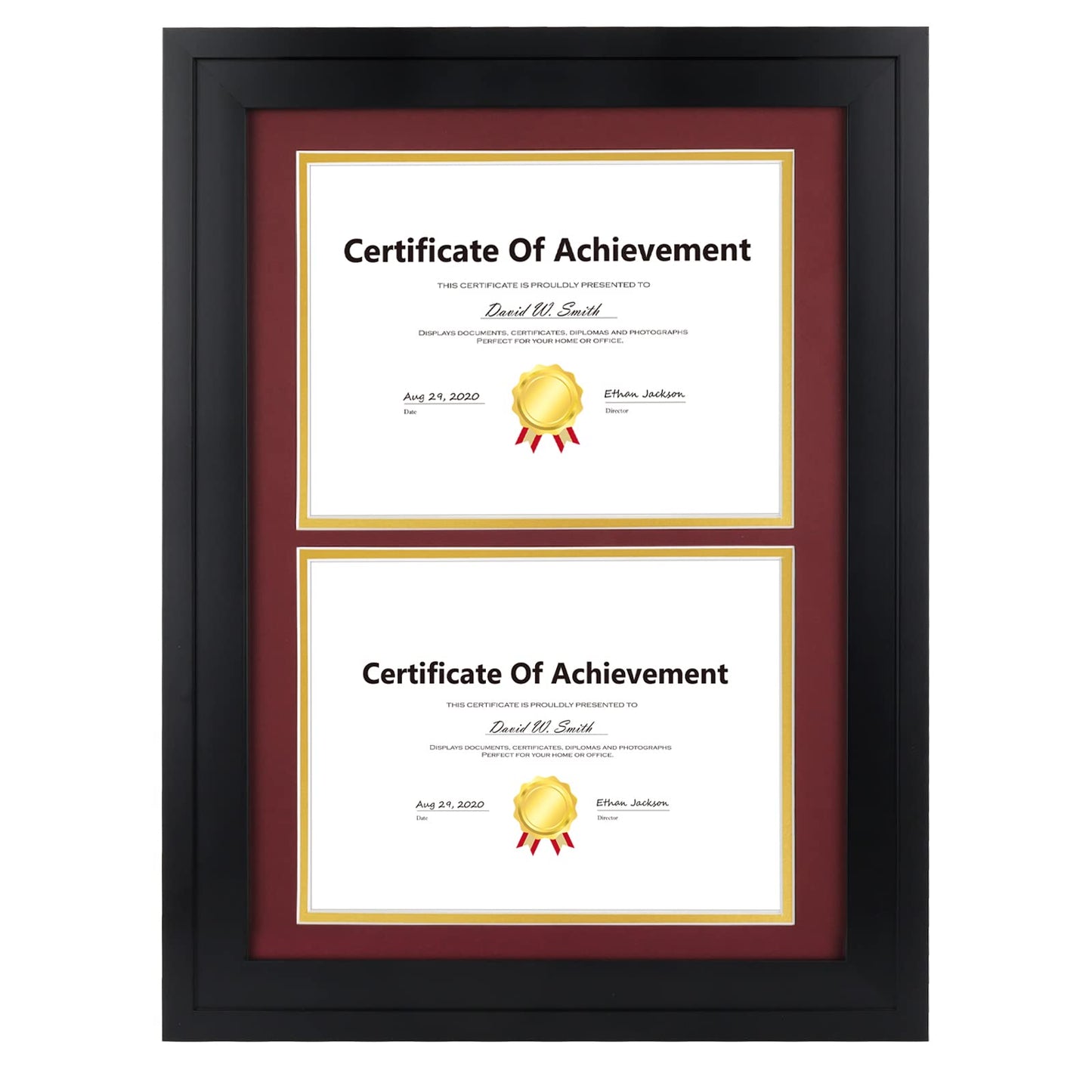 14x20 Double Diploma Frame, Black Frame to Display Double 8.5x11 Document, Solid Wood & Tempered Glass Protection