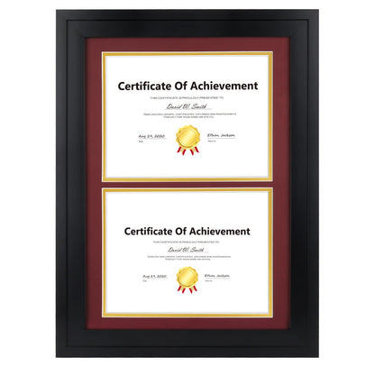 14x20 Double Diploma Frame, Black Frame to Display Double 8.5x11 Document, Solid Wood & Tempered Glass Protection