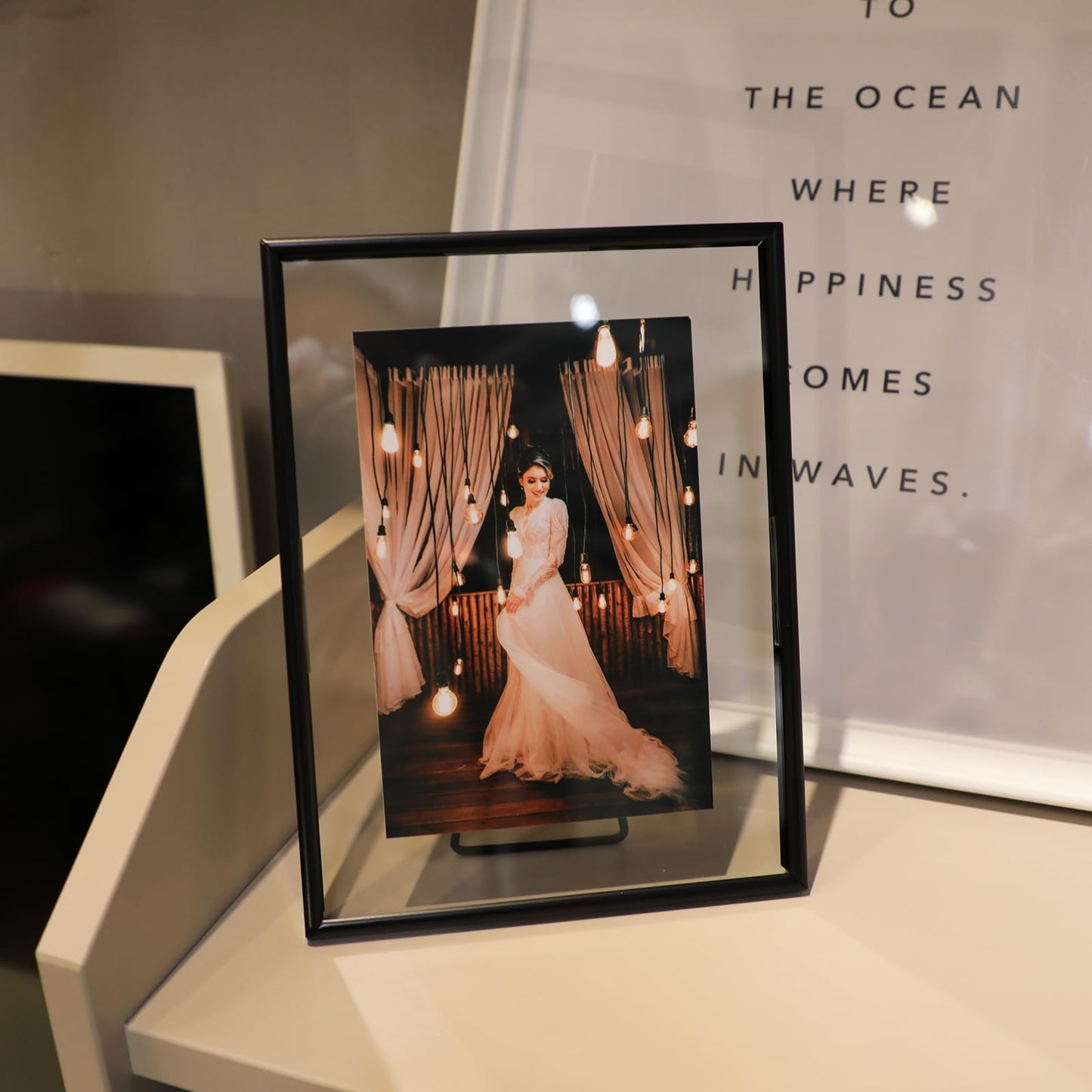 Gold Floating Frame Tabletop Shelf Photo Frames