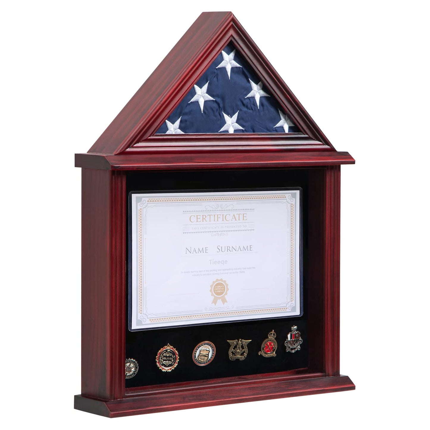 Large Military Shadow Box Solid Wood Burial Flag Display Case for American Veteran Display Fits a Folded 5'x9.5' Flag Mahogany Finish