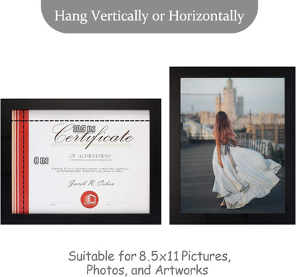 8.5 x 11 Picture Frame with Back Hangers for Wall Display, Easel Stand for Tabletop, for Certificates, Wide Molding