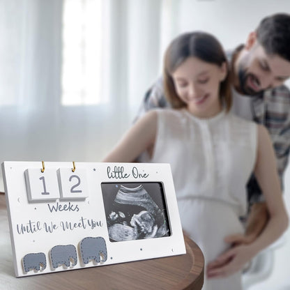 Sonogram Picture Frame, Ultrasound Photo Frame with Baby Countdown Weeks, Elephant Nursery Decor for Birth Information