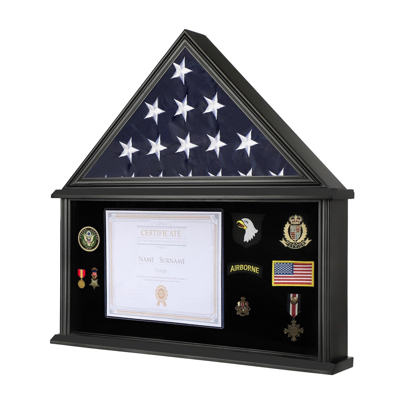 Large Military Shadow Box Solid Wood Burial Flag Display Case for American Veteran Display Fits a Folded 5'x9.5' Flag Mahogany Finish