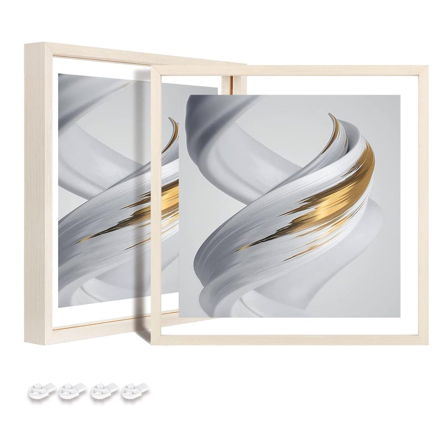 Floating Frames Set of 2, Double Glass Picture Frame, Made of Solid Wood Display Any Size Photo up to 11x14, Wall Mount or Tabletop Standing