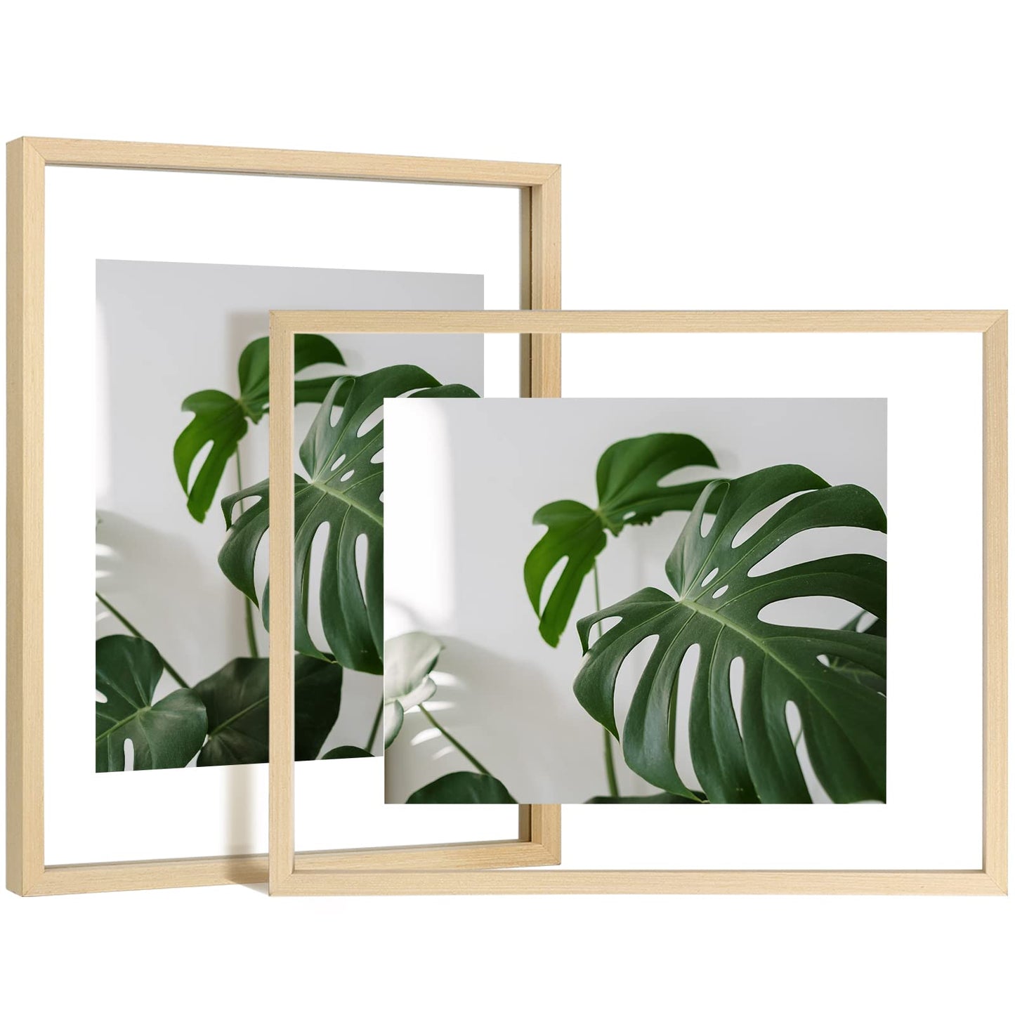 Floating Frames Set of 2, Double Glass Picture Frame, Made of Solid Wood Display Any Size Photo up to 11x14, Wall Mount or Tabletop Standing