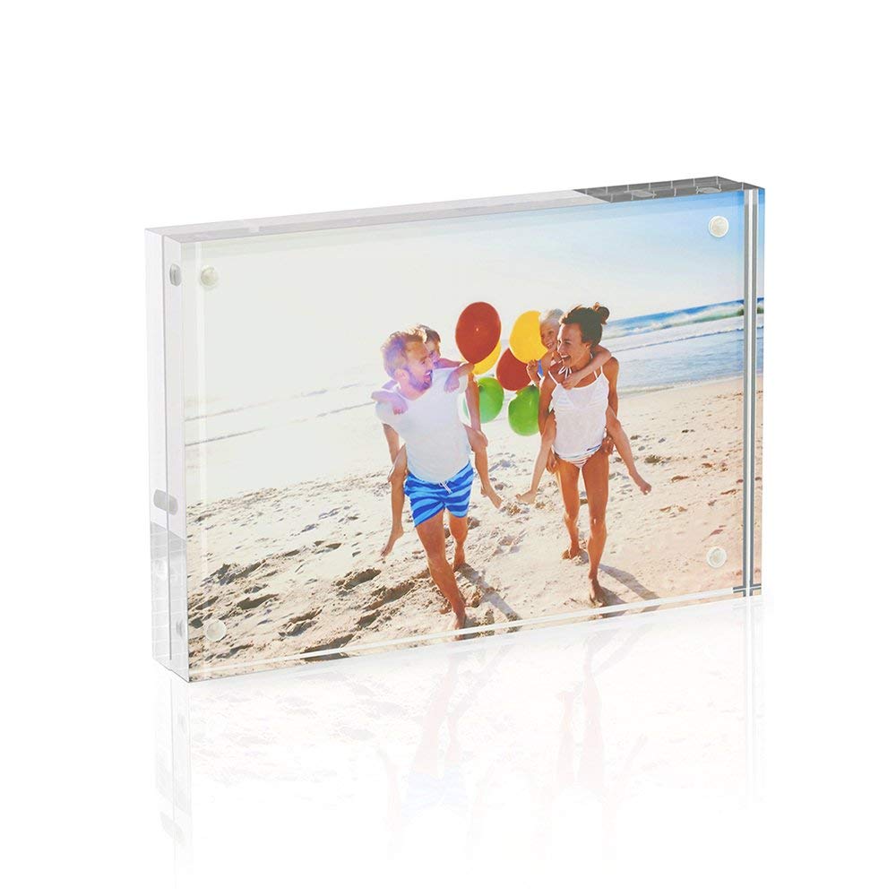 Acrylic Photo Frames Horizontal Magnet Double Sided Photo Frame with Microfiber Cloth, 12 + 12MM Thickness Clear Picture Frame Desktop Display