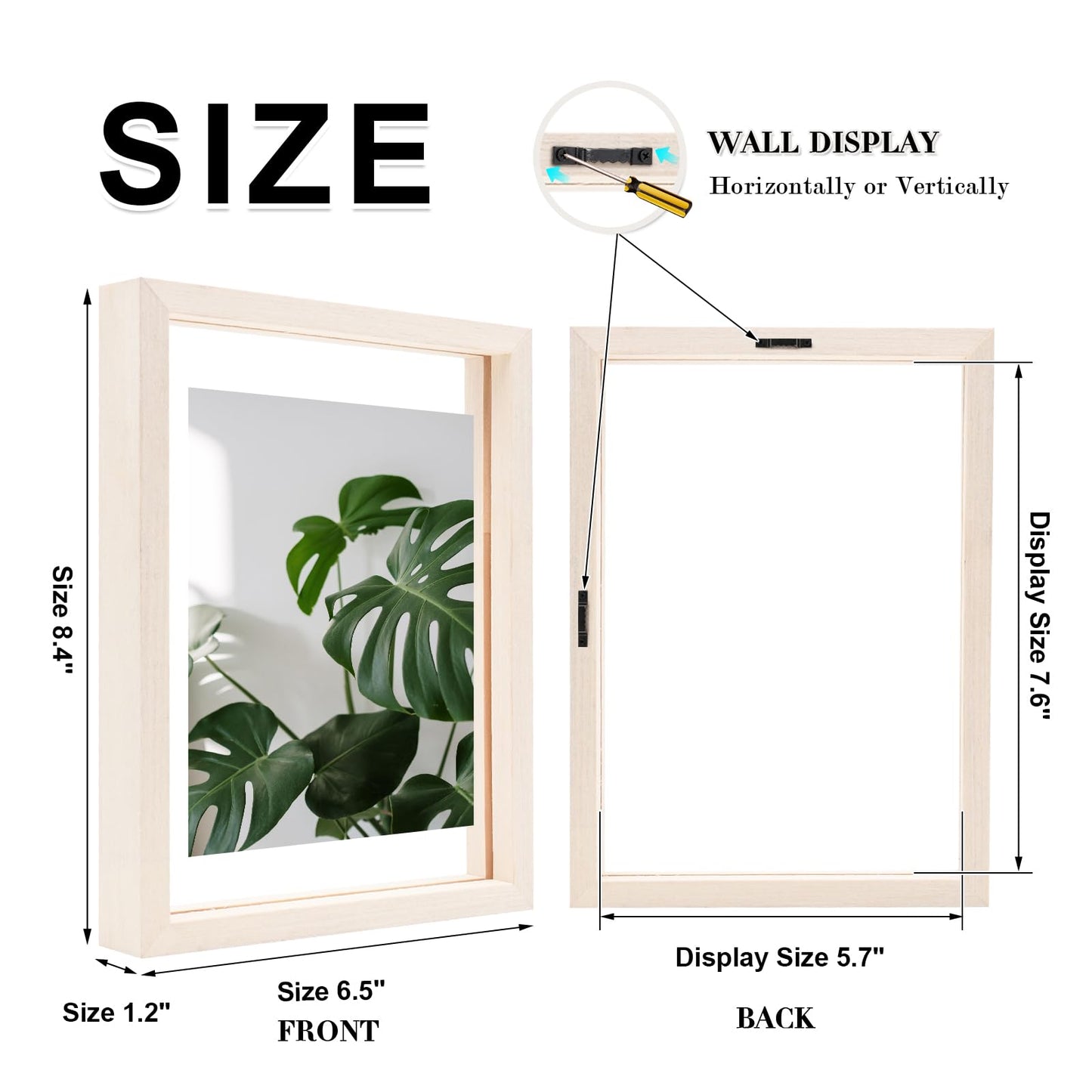 Floating Frames Set of 2, Double Glass Picture Frame, Made of Solid Wood Display Any Size Photo up to 11x14, Wall Mount or Tabletop Standing