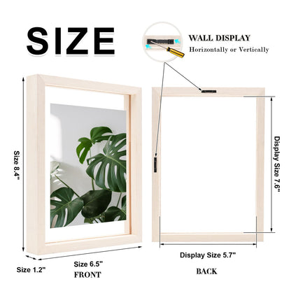 Floating Frames Set of 2, Double Glass Picture Frame, Made of Solid Wood Display Any Size Photo up to 11x14, Wall Mount or Tabletop Standing