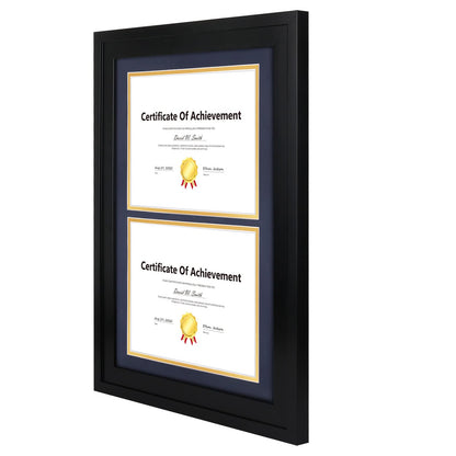 14x20 Double Diploma Frame, Black Frame to Display Double 8.5x11 Document, Solid Wood & Tempered Glass Protection