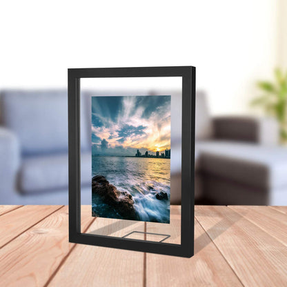 Floating Frame, Black Wood Double Glass Picture Display 11x14/16*20/18*24 Photos Plant or Petal Specimens for Wall Hanging - Mounting Kit Included