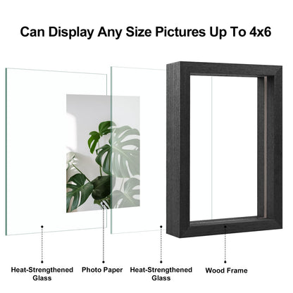 Floating Frames Set of 2, Double Glass Picture Frame, Made of Solid Wood Display Any Size Photo up to 11x14, Wall Mount or Tabletop Standing