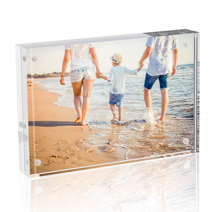 Acrylic Photo Frames Horizontal Magnet Double Sided Photo Frame with Microfiber Cloth, 12 + 12MM Thickness Clear Picture Frame Desktop Display