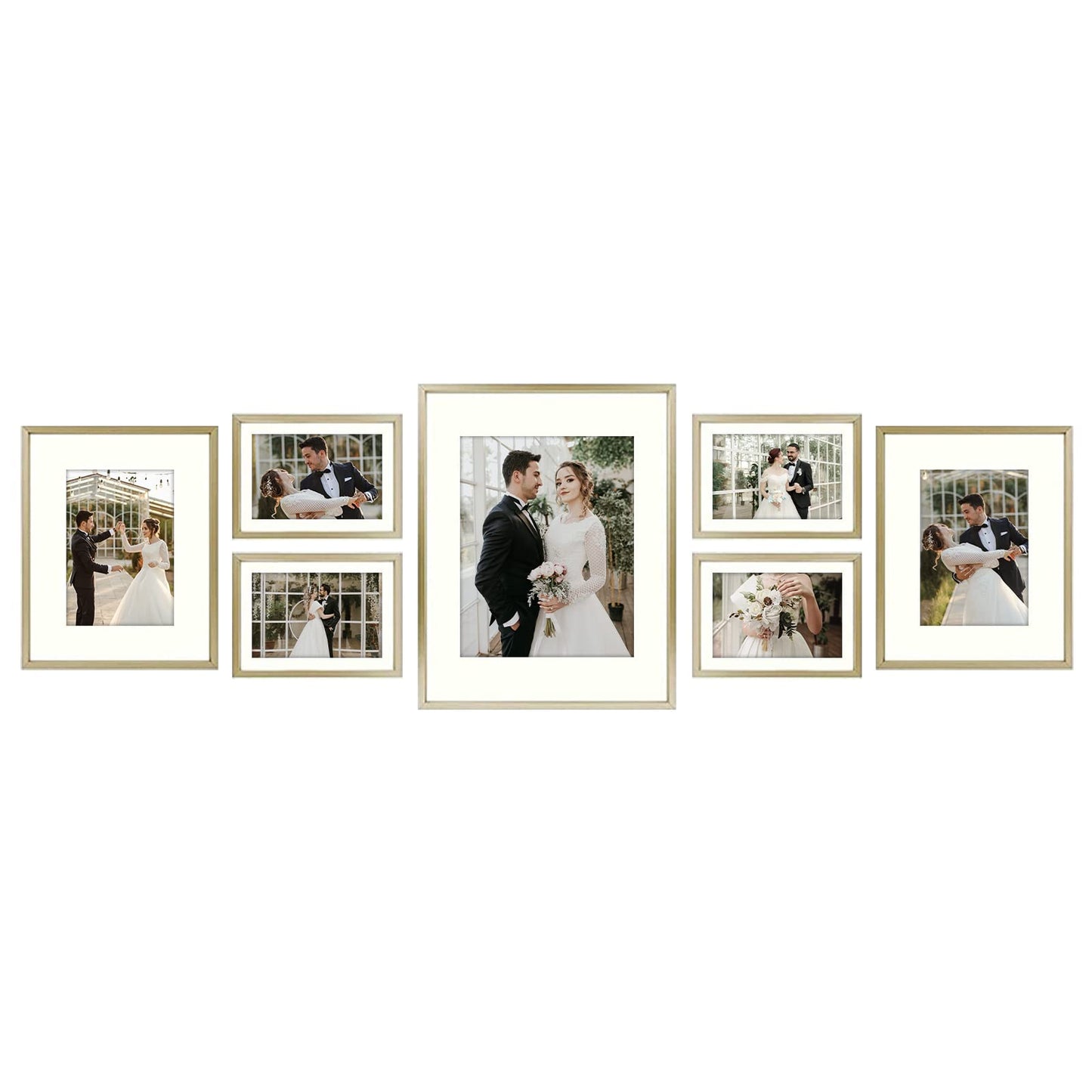 7 Pack Floating Frames for One 11x14, Two 8x10, and Four 5x7 Pictures. Aluminum Photos Frame for Wall Display