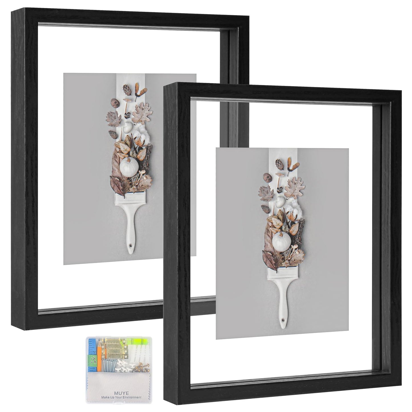 Floating Frame Set of 2, Double Glass Rustic Photo Frame for Wall Hanging or Tabletop, Display 4x6 or 3x5 Photo for Floating Effect