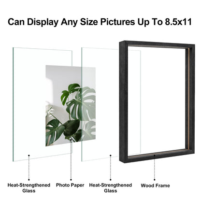 Floating Frames Set of 2, Double Glass Picture Frame, Made of Solid Wood Display Any Size Photo up to 11x14, Wall Mount or Tabletop Standing