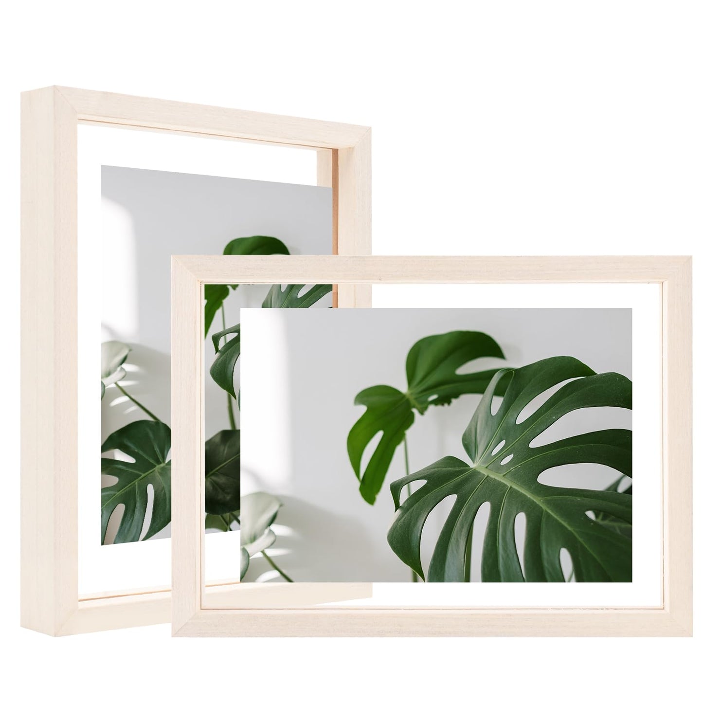 Floating Frames Set of 2, Double Glass Picture Frame, Made of Solid Wood Display Any Size Photo up to 11x14, Wall Mount or Tabletop Standing