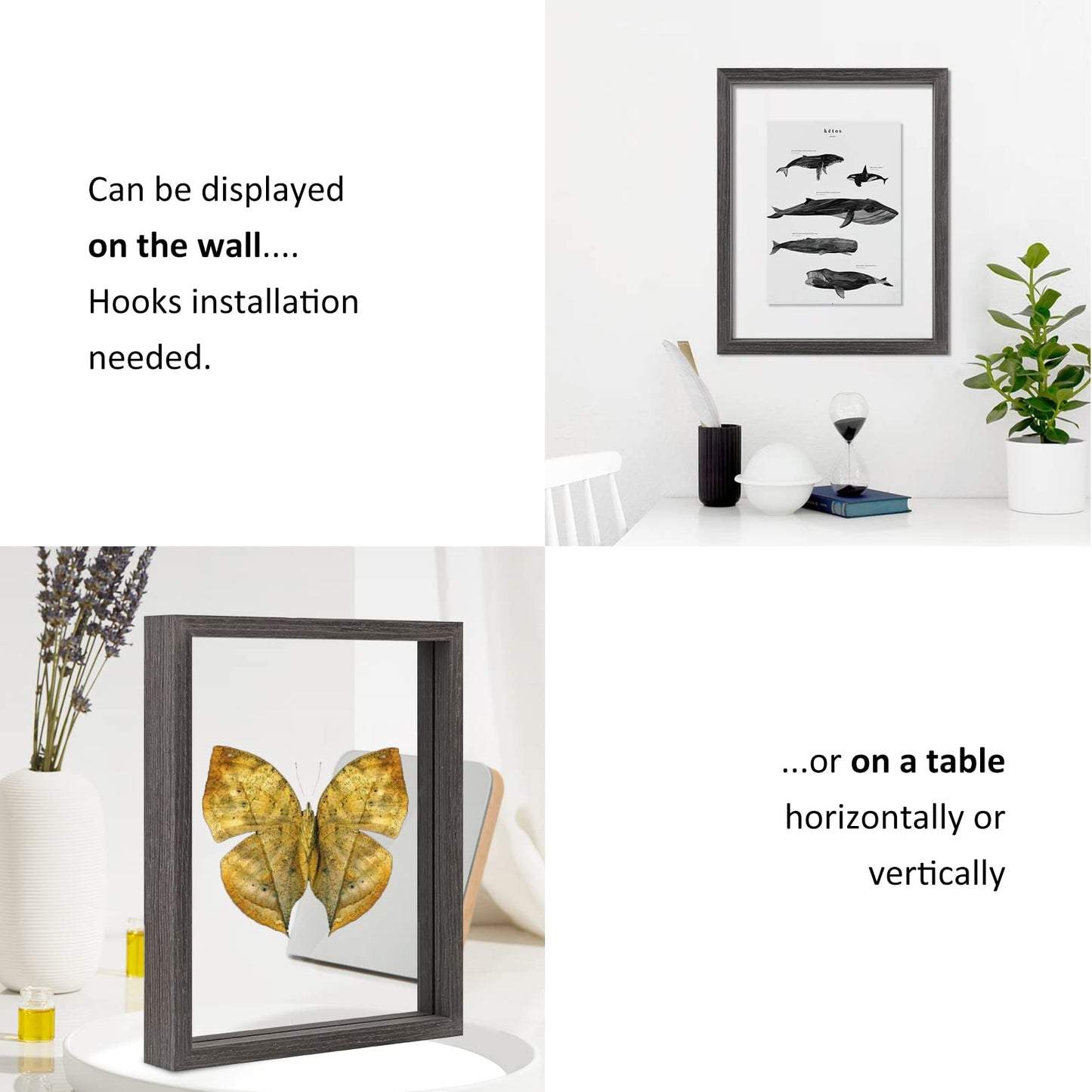 Floating Frame Set of 2, Double Glass Rustic Photo Frame for Wall Hanging or Tabletop, Display 4x6 or 3x5 Photo for Floating Effect