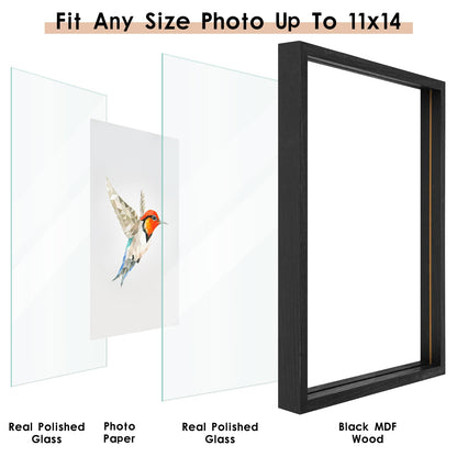 Floating Frame Set of 2, Double Glass Rustic Photo Frame for Wall Hanging or Tabletop, Display 4x6 or 3x5 Photo for Floating Effect